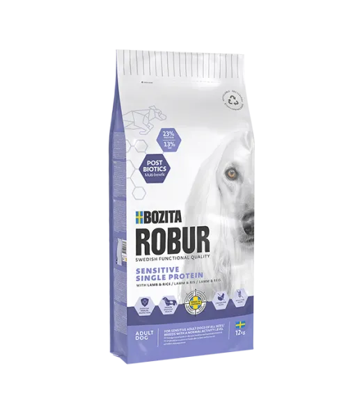 12 kg ROBUR SENSITIVE SINGLE PROTEIN MED LAM OG RIS Bozita Robur Sensitive Single Protein med Lam er et fuldfoder til følsomme v 12 kg ROBUR SENSITIVE SINGLE PROTEIN MED LAM OG RIS Bozita Robur Sensitive Single Protein med Lam er et fuldfoder til følsomme v