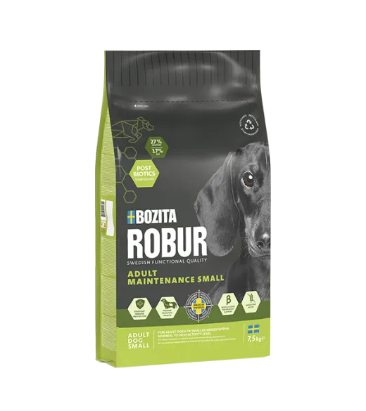 7,5 kg ROBUR ADULT MAINTENANCE SMALL Bozita Robur Adult Maintenance Small er et fuldfoder til voksne hunde af små racer med et n 7,5 kg ROBUR ADULT MAINTENANCE SMALL Bozita Robur Adult Maintenance Small er et fuldfoder til voksne hunde af små racer med et n