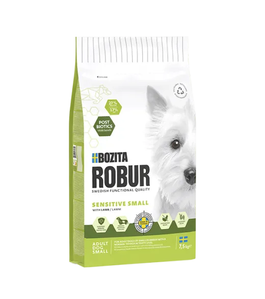 7,5 kg ROBUR SENSITIVE SMALL MED LAM Bozita Robur Sensitive Small med Lam er et fuldfoder til følsomme voksne hunde af små racer 7,5 kg ROBUR SENSITIVE SMALL MED LAM Bozita Robur Sensitive Small med Lam er et fuldfoder til følsomme voksne hunde af små racer