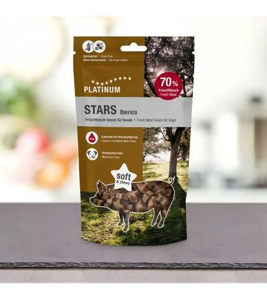 20 x PLATINUM Stars Iberico godbidder 185 gram PLATINUM STARS Iberico er saftige kødfulde godbidder til hunde – perfekte til træ 20 x PLATINUM Stars Iberico godbidder 185 gram PLATINUM STARS Iberico er saftige kødfulde godbidder til hunde – perfekte til træ