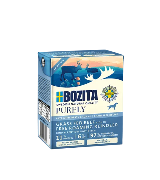 6 x Purely Paté Adult med rensdyr - 370 gram BOZITA vådfoder Bozita Purely Paté er et fuldfoder, der er egnet til alle hunde, ua 6 x Purely Paté Adult med rensdyr - 370 gram BOZITA vådfoder Bozita Purely Paté er et fuldfoder, der er egnet til alle hunde, ua