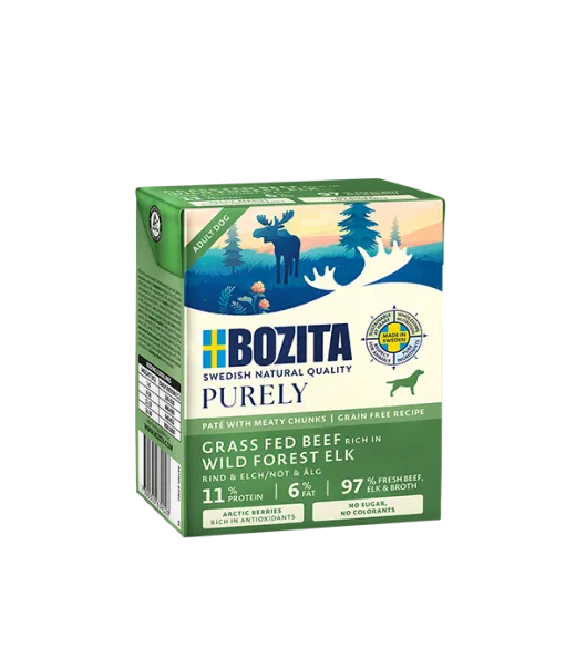 6 x Purely Paté Adult med elg - 370 gram BOZITA vådfoder Bozita Purely Paté er et fuldfoder, der er egnet til alle hunde, uanset 6 x Purely Paté Adult med elg - 370 gram BOZITA vådfoder Bozita Purely Paté er et fuldfoder, der er egnet til alle hunde, uanset
