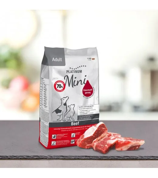 4 x 900 g PLATINUM MINI Oksekød voksen hundefoder PLATINUM MINI Adult Hundefoder Oksekød og Kartoffel er et sundt komplet hundef