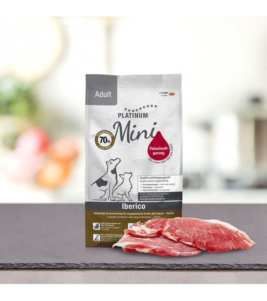 4 x 900 g PLATINUM MINI Iberico voksen hundefoder PLATINUM MINI Adult Iberico og Grønt er et sundt komplet koldpresset hundefod