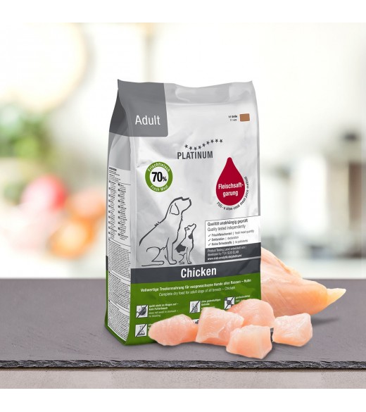 3 x 1,5 kg PLATINUM Kylling voksen Hundefoder PLATINUM Adult&nbsp;Chicken Hundefoder er et sundt komplet koldpresset hundefoder der 