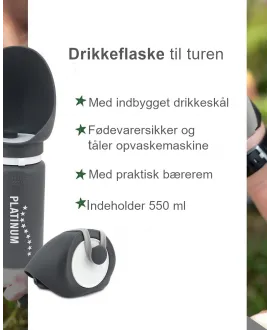 Foldbar PLATINUM Drikkeflaske med skål Den praktiske drikkedunk er den perfekte ledsager på vandreture og gåture med din hund, f
