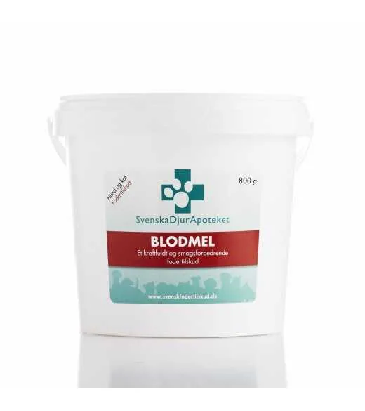 Blodmel 800 gram - Svensk Dyr Apotekets Blodpulver Svenska DjurApoteket Blodmel er et tilskud med et naturligt højt indhold af j Blodmel 800 gram - Svensk Dyr Apotekets Blodpulver Svenska DjurApoteket Blodmel er et tilskud med et naturligt højt indhold af j