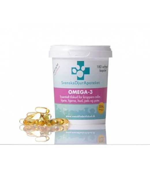 Omega 3 - 180 kapsler - Svenska DjurApotekets Omega-3 Svenska DjurApoteket Omega-3 er bløde kapsler med olie fra fisk (vildtfang Omega 3 - 180 kapsler - Svenska DjurApotekets Omega-3 Svenska DjurApoteket Omega-3 er bløde kapsler med olie fra fisk (vildtfang