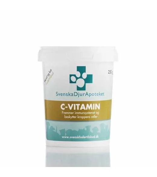 C - Vitamin 250 gram - Svensk Dyr Apotekets C-Vitamin Svenska DjurApoteket C-vitamin er af typen calciumascorbat. C-vitamin bidr C - Vitamin 250 gram - Svensk Dyr Apotekets C-Vitamin Svenska DjurApoteket C-vitamin er af typen calciumascorbat. C-vitamin bidr