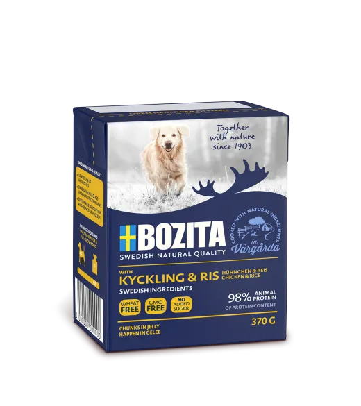 6 x KYLLING OG RIS bidder i gele 370 gram - Bozita hundemad Vådfoder til hunde fremstillet af&nbsp;Kylling &amp; Ris til sensitive hu