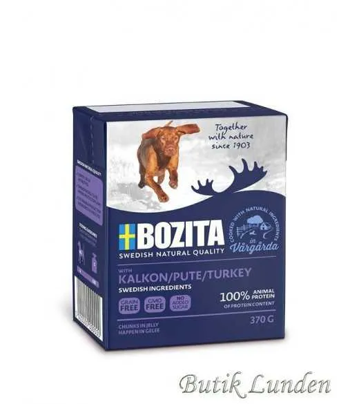 6 x KALKUN bidder i gele 370 gram - Bozita hundemad Kornfri vådfoder til hunde fremstille af saftig og smags fuld kalkun.