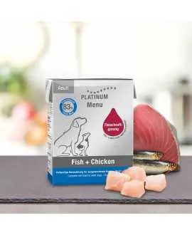 1/1 karton stor PLATINUM Menu Fisk og Kylling 12 x 375 gram