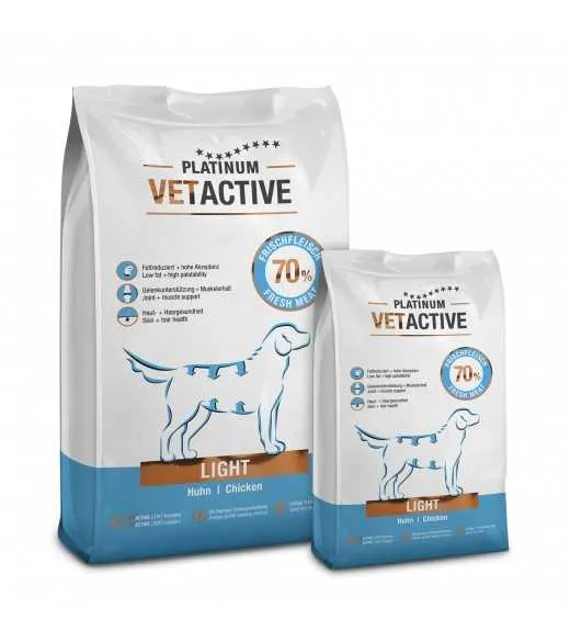 10 x 1,5 kg PLATINUM Vetactive Light Hundefoder Nu om dage er mange hunde overvægtige eller har problemer med bugspytkirtlen. So