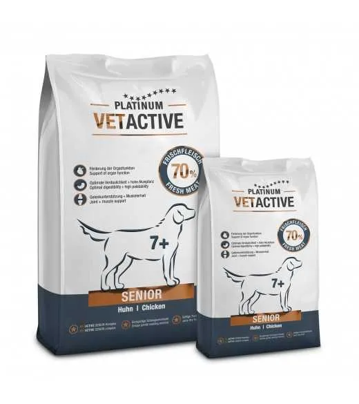 10 x 1,5 kg PLATINUM Vetactive Senior Hundefoder Jo ældre et dyr bliver, jo sværere er det for kroppen at opretholde fysiologisk