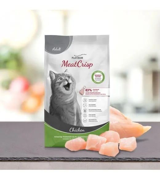 7,5 kg PLATINUM MeatCrisp Adult Chicken kattemad Kattemad fra PLATINUM som din kat vil elske. For første gang har en Freshmeatdr 7,5 kg PLATINUM MeatCrisp Adult Chicken kattemad Kattemad fra PLATINUM som din kat vil elske. For første gang har en Freshmeatdr