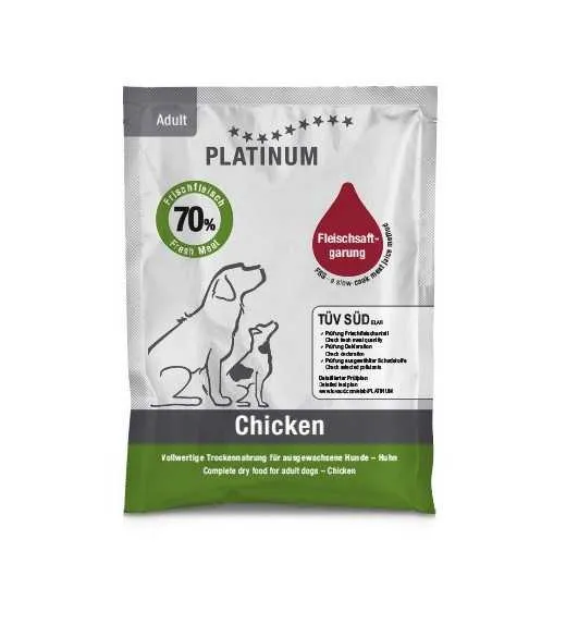70 x 50 gram PLATINUM Kylling voksen Hundefoder foderprøve