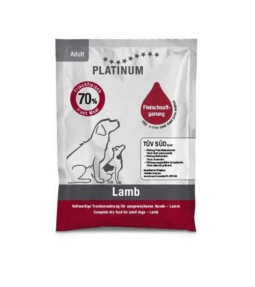70 x 50 gram PLATINUM Lam Voksen hundefoder foderprøve