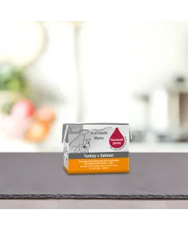 1/1 karton Lille PLATINUM Menu Kalkun og Laks 12 x 90 gram