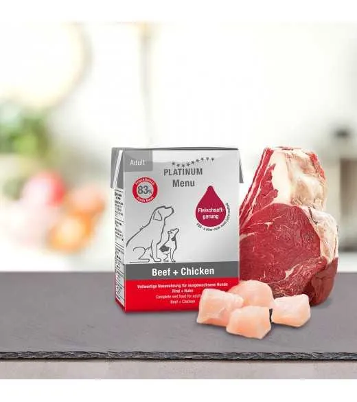 1/1 karton mellem PLATINUM Menu Oksekød og Kylling 12 x 185 gram PLATINUM MENU Oksekød og Kylling indeholder kun ingredienser af 1/1 karton mellem PLATINUM Menu Oksekød og Kylling 12 x 185 gram PLATINUM MENU Oksekød og Kylling indeholder kun ingredienser af