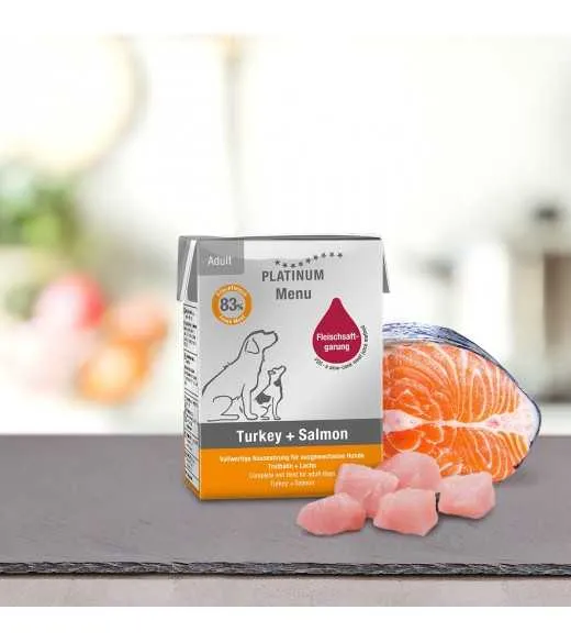 1/1 karton mellem PLATINUM Menu Kalkun og Laks 12 x 185 gram PLATINUM MENU KALKUN OG LAKS er et vådfoder af de bedste stykker af 1/1 karton mellem PLATINUM Menu Kalkun og Laks 12 x 185 gram PLATINUM MENU KALKUN OG LAKS er et vådfoder af de bedste stykker af