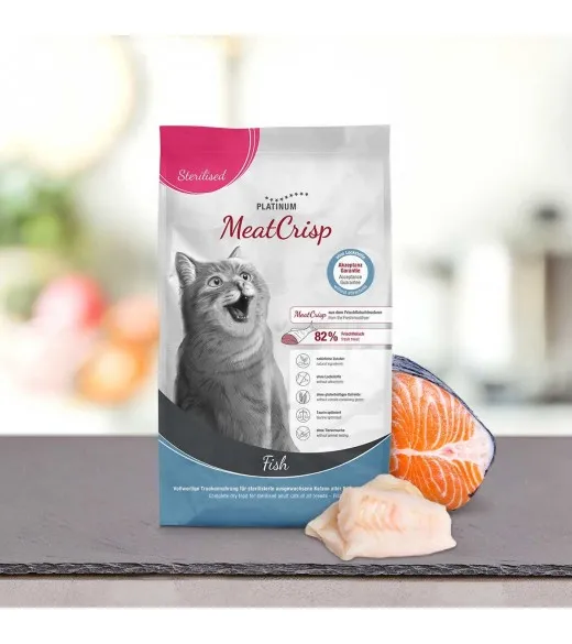 7,5 kg PLATINUM MeatCrisp Sterilised Fish kattemad Kattemad fra PLATINUM som din kat vil elske. For første gang har en Freshmeat 7,5 kg PLATINUM MeatCrisp Sterilised Fish kattemad Kattemad fra PLATINUM som din kat vil elske. For første gang har en Freshmeat