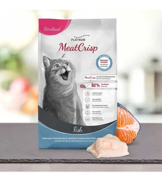 12 kg PLATINUM MeatCrisp Sterilised Fish kattemad Kattemad fra PLATINUM som din kat vil elske. For første gang har en Freshmeatd 12 kg PLATINUM MeatCrisp Sterilised Fish kattemad Kattemad fra PLATINUM som din kat vil elske. For første gang har en Freshmeatd