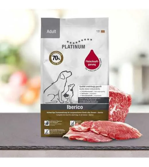15 kg PLATINUM Iberico voksen hundefoder PLATINUM Adult Iberico og Grønt er et sundt komplet koldpresset hundefoder der sikre d