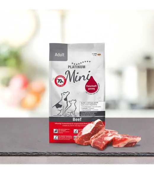 14 x 900 gram PLATINUM MINI Oksekød voksen hundefoder PLATINUM MINI Adult Hundefoder Oksekød og Kartoffel er et sundt komplet hu