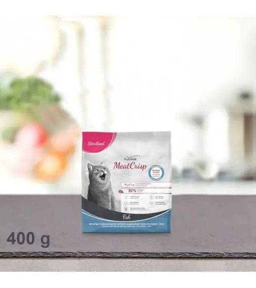 16 x 400 gram PLATINUM MeatCrisp Sterilised Fish kattemad