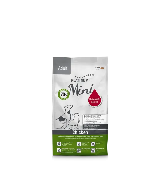 50 gram PLATINUM Mini Kylling voksen foderprøve PLATINUM