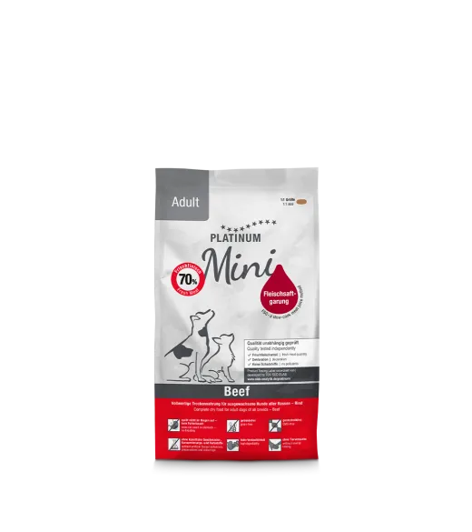 50 gram PLATINUM Mini Oksekød voksen hundefoder - foderprøve PLATINUM