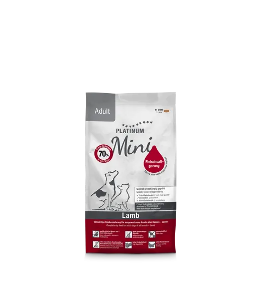 50 gram PLATINUM Mini Lam Voksen hundefoder foderprøve PLATINUM