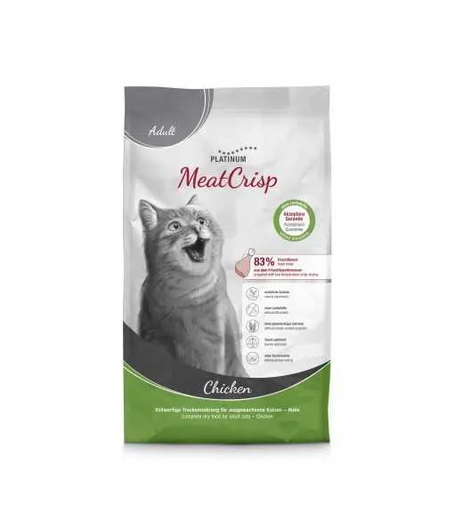 Label til PLATINUM MeatCrisp Adult Chicken kattemad Kattemad fra PLATINUM som din kat vil elske. For første gang har en Freshmea Label til PLATINUM MeatCrisp Adult Chicken kattemad Kattemad fra PLATINUM som din kat vil elske. For første gang har en Freshmea